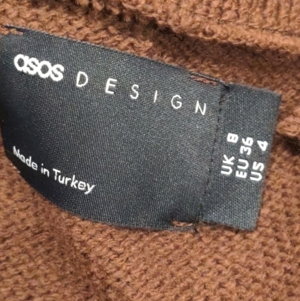 ASOS Long Sleeve Brown Polo Knit Mini Sweater Dress size 4 - Picture 5 of 6